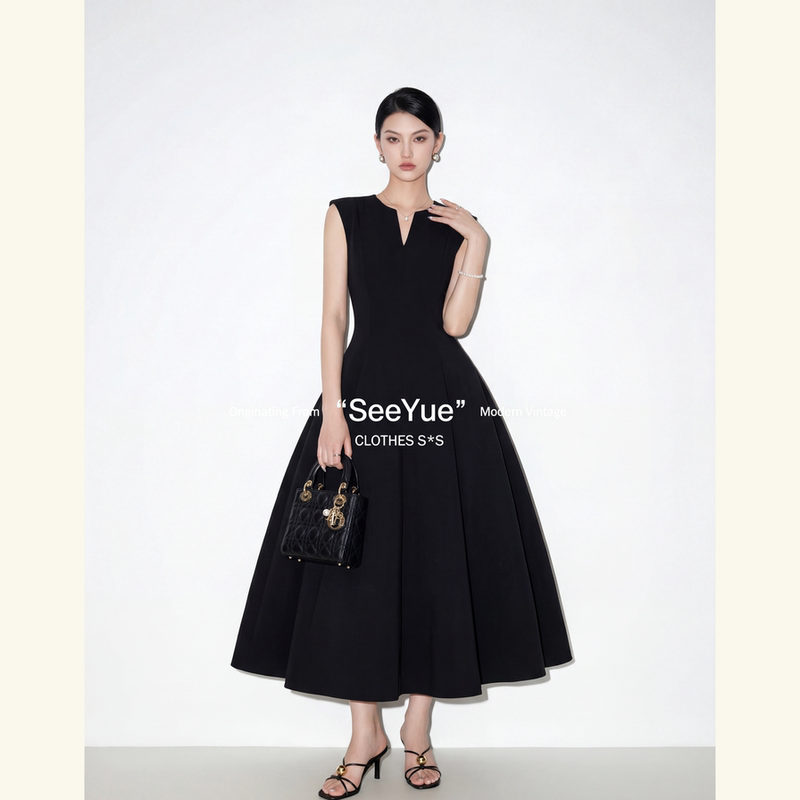 French Hepburn Style V-Neck Sleeveless High-Waisted Elegant Dress for Women 2026 New Summer High-End Formal Dress Little Black Dress French Hepburn Style V-Neck Sleeveless High-Waisted Elegant Dress for Women 2026 New Summer High-End Formal Dress Little Black Dress