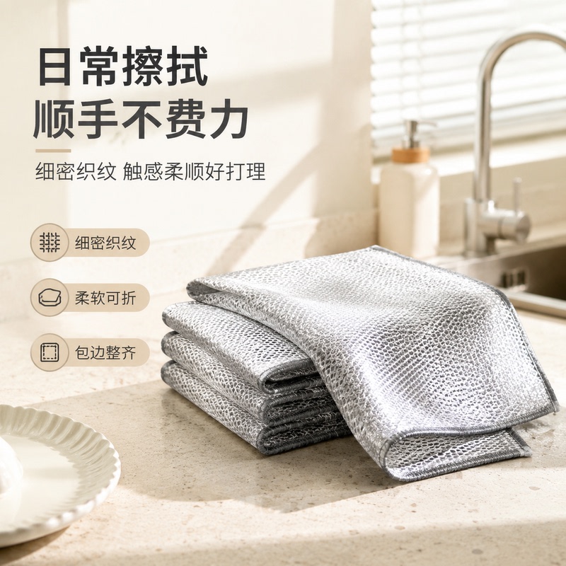 Silver Wire Cleaning Cloth, Flexible Stain-Removing Dishcloth, Household Cleaning Wipe, Multi-Purpose Cleaning Cloth for Sink and Stove Silver Wire Cleaning Cloth, Flexible Stain-Removing Dishcloth, Household Cleaning Wipe, Multi-Purpose Cleaning Cloth for Sink and Stove