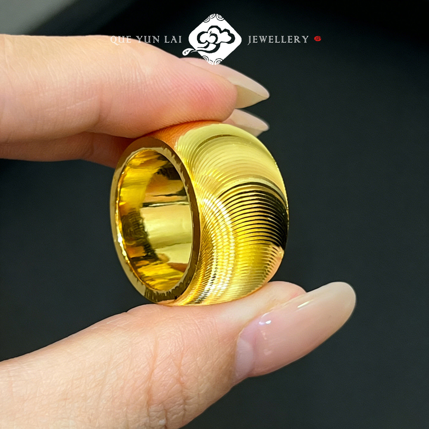 Cat eye effect gold ring glossy 999 pure gold