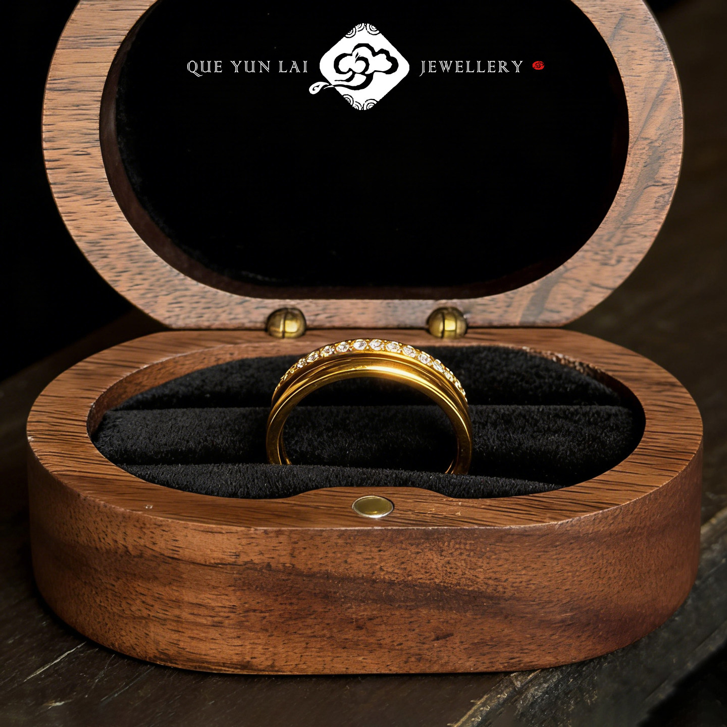 Queyunlai 5D dot diamond gold ring women's gold 999 double ring gold shine ring personalized fashion high-end gift