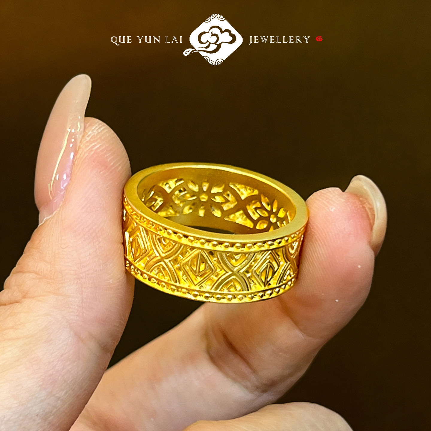 Hourglass ancient gold ring 999 solid gold hollow