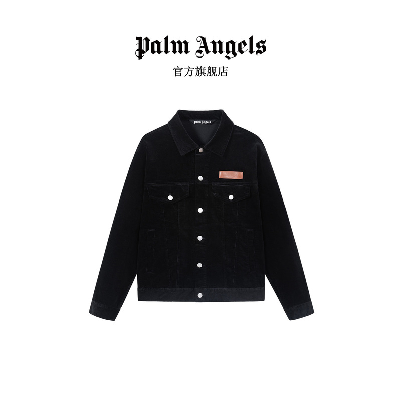 Palm Angels American Corduroy Jacket Autum Couple Outfit Black Lapel Loose Long-Sleeved Top