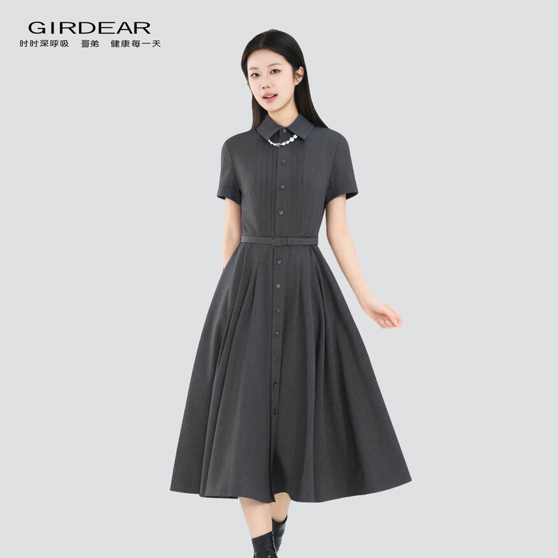 Girdear Spring/Summer New Style Elegant Shirt Collar Dress with Waist-Cinching and Flared Hem Mid-Length Dress 1500449 Girdear Spring/Summer New Style Elegant Shirt Collar Dress with Waist-Cinching and Flared Hem Mid-Length Dress 1500449