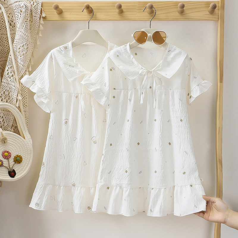 Good Luck Comes Children's Clothing Sweet White Short-Sleeve Dress for Girls Summer Doll Collar Floral Princess Style Wearable Outdoors Loose Fit Good Luck Comes Children's Clothing Sweet White Short-Sleeve Dress for Girls Summer Doll Collar Floral Princess Style Wearable Outdoors Loose Fit