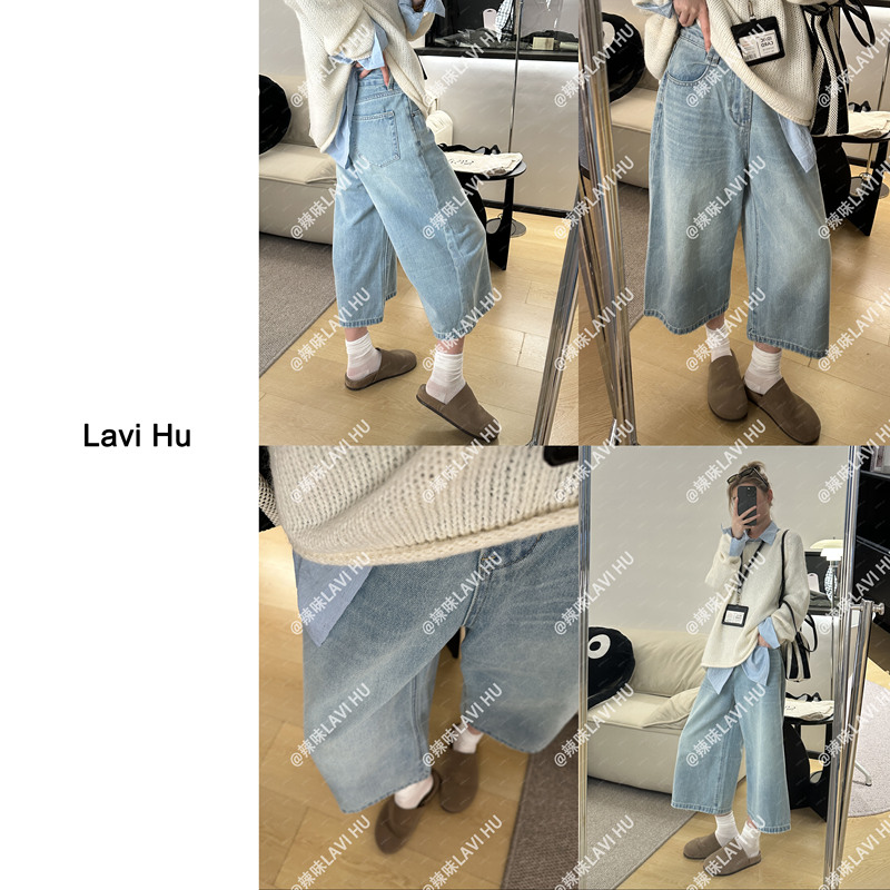 Lavi Hu【Shallow】Vintage Korean Style Versatile High-Waisted Wide-Leg Denim Capri Pants 8160 Lavi Hu【Shallow】Vintage Korean Style Versatile High-Waisted Wide-Leg Denim Capri Pants 8160