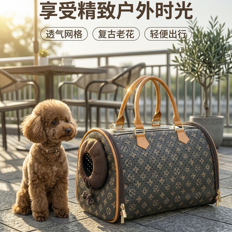 Pet Bag, Portable Large-Capacity Cat Bag, Dog Bag, Handbag, Retro Universal Travel Bag, Universal for Cats and Dogs, Breathable
