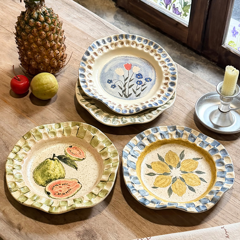 Old Art Kitchen Workshop Underglaze Color Retro Ceramic Lemon Plate Household Dishware High-End Beautiful Dinner Plate Fruit Plate