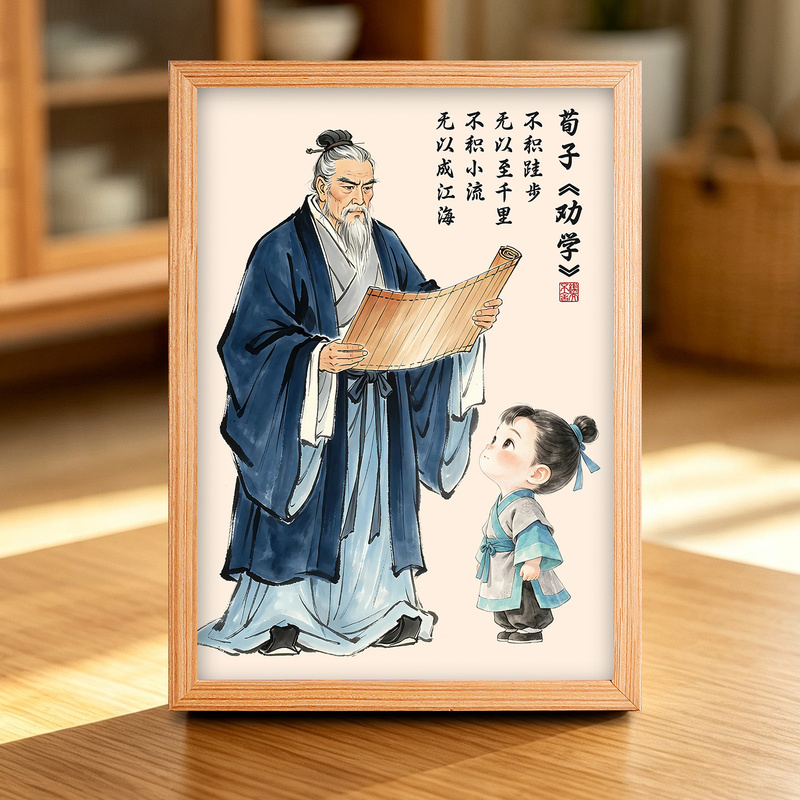 Xunzi's Portrait, Motivational and Self-Cultivation Decor, Bookshelf, Study Room Display, Portrait Painting, Full Text Picture Frame, Decorative Painting Xunzi's Portrait, Motivational and Self-Cultivation Decor, Bookshelf, Study Room Display, Portrait Painting, Full Text Picture Frame, Decorative Painting
