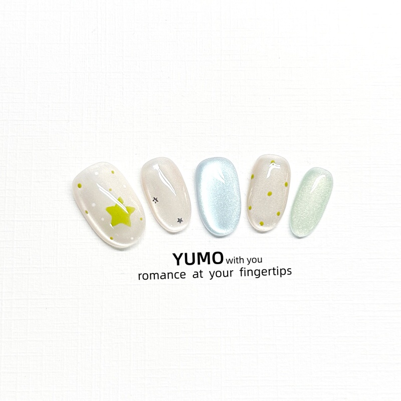 Yumo Handmade Wearable Nails Multicolor Cat Eye Contrasting Color Medium Short Oval Manicure Fake Nail Patches Polka Dot Five-Pointed Star Yumo Handmade Wearable Nails Multicolor Cat Eye Contrasting Color Medium Short Oval Manicure Fake Nail Patches Polka Dot Five-Pointed Star