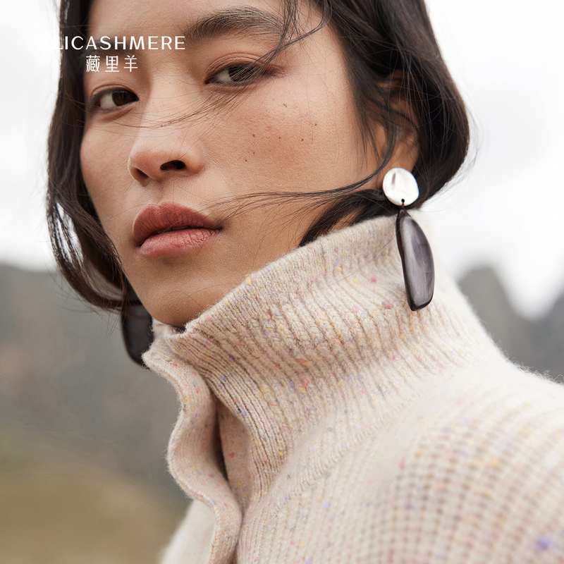 Tibetan Sheep [Oil Painting Cashmere] Light Luxury High-Neck Cashmere Cardigan for Women 100% Pure Cashmere Autumn Lazy Sweater Coat