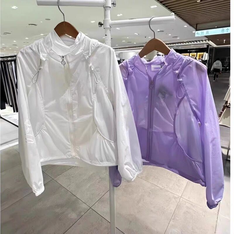 2025 New Korean Golf Women's Long-Sleeved Windproof and Waterproof Raincoat Thin Loose Hooded Sun Protection Jacket 2025 New Korean Golf Women's Long-Sleeved Windproof and Waterproof Raincoat Thin Loose Hooded Sun Protection Jacket