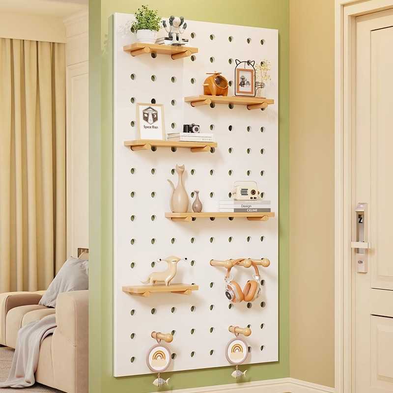Solid wood hole board wall partition storage rack entry entrance layer wall wall door decorative storage display shelf