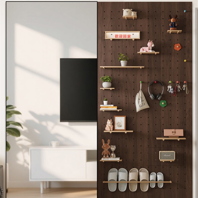 Perforated board storage rack, wall style wall, custom-made dressing mirror, punch-free entry, entrance hall, hanger, integrated storage
