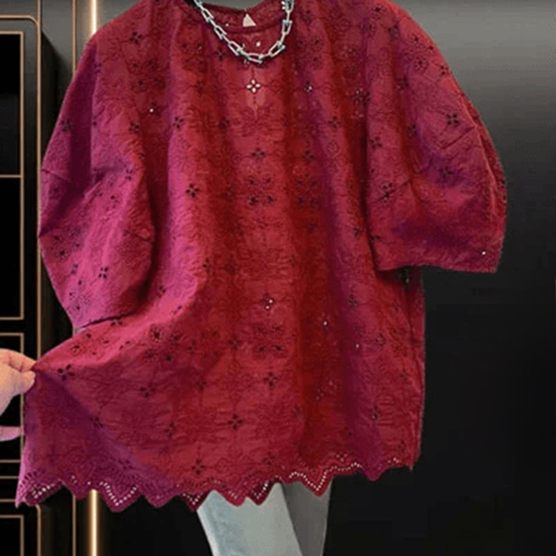 European High-End 2026 Early Autumn New Women's Red Lace Embroidered Shirt, Stylish Outfit Top, European Goods