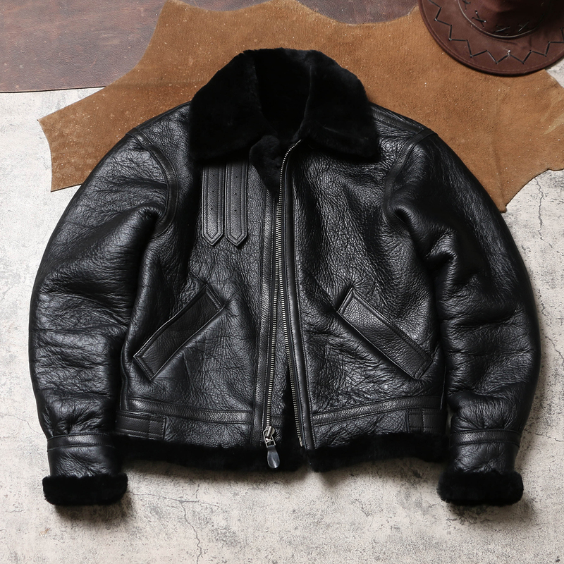 Heavy Washed Wrinkled Soft Lamb Fur Coat, Original B3 Genuine Fur Integrated, Winter Warm Flight Suit Leather Jacket Heavy Washed Wrinkled Soft Lamb Fur Coat, Original B3 Genuine Fur Integrated, Winter Warm Flight Suit Leather Jacket