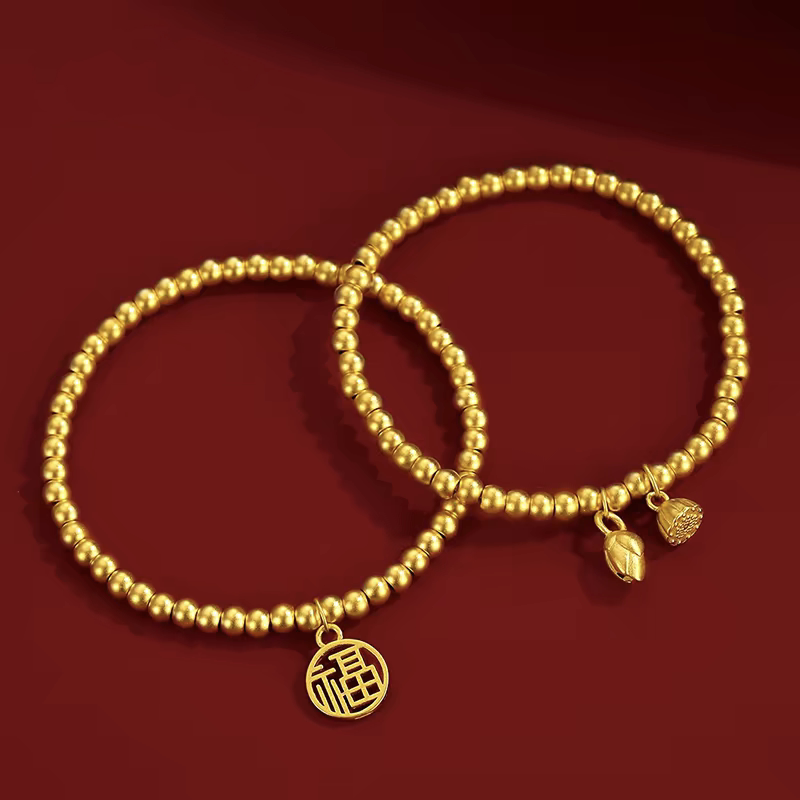 Sand Gold Bracelet for Women, Two Generations of Joy Lotus Bracelet, Couple Style, Retro National Trend, Imitation Gold Color Bracelet, Does Not Fade