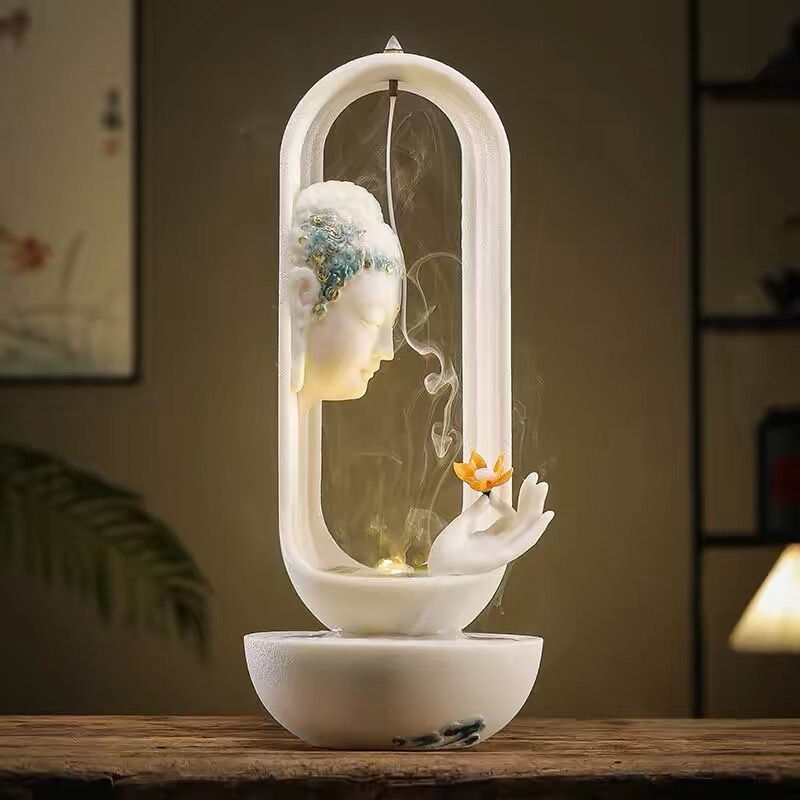 New Chinese-Style Zen-Inspired Buddha Head Holding Flower, Circulating Water Ornament, Creative Fountain Water Feature, Living Room and Tea Room Decoration New Chinese-Style Zen-Inspired Buddha Head Holding Flower, Circulating Water Ornament, Creative Fountain Water Feature, Living Room and Tea Room Decoration