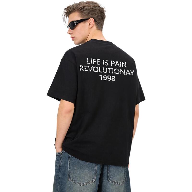 Lifeispain Starry Letter Print Loose Versatile Casual T-Shirt Short Sleeve Cracked Celebrity Style Lifeispain Starry Letter Print Loose Versatile Casual T-Shirt Short Sleeve Cracked Celebrity Style