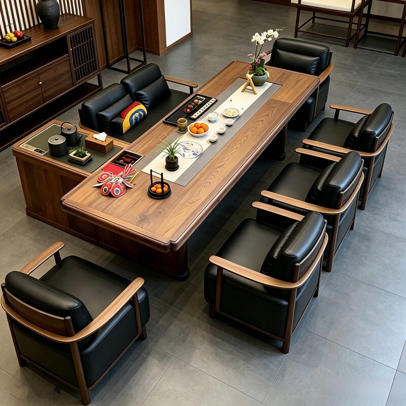 New Chinese-Style Solid Wood Tea Table and Chair Set, Suitable for Living Room or Office, Multifunctional Large Board Tea Table New Chinese-Style Solid Wood Tea Table and Chair Set, Suitable for Living Room or Office, Multifunctional Large Board Tea Table