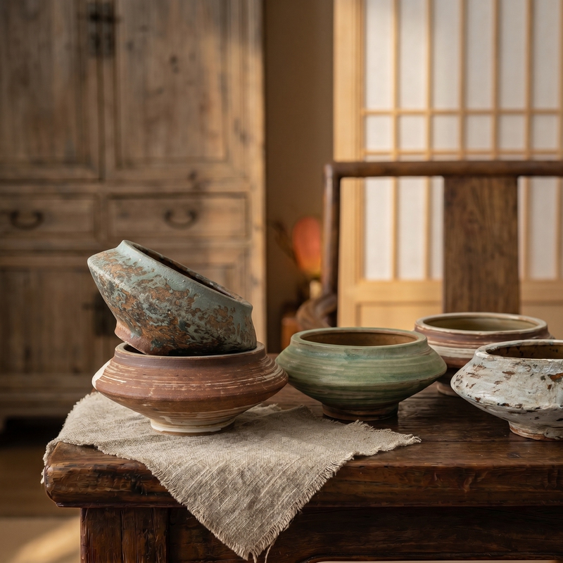 Jingdezhen Ceramic Wabi-Sabi Style Handmade Rustic Pottery Flower Pot Vintage Distressed Wide-Mouth Flower Vessel Homestay Tea Room Soft Decoration Ornament Jingdezhen Ceramic Wabi-Sabi Style Handmade Rustic Pottery Flower Pot Vintage Distressed Wide-Mouth Flower Vessel Homestay Tea Room Soft Decoration Ornament