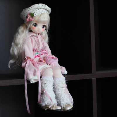 taobao agent [Crooked fruit kernels] BJD four -five -point powder powder color matching sweater long hooded woman sweet