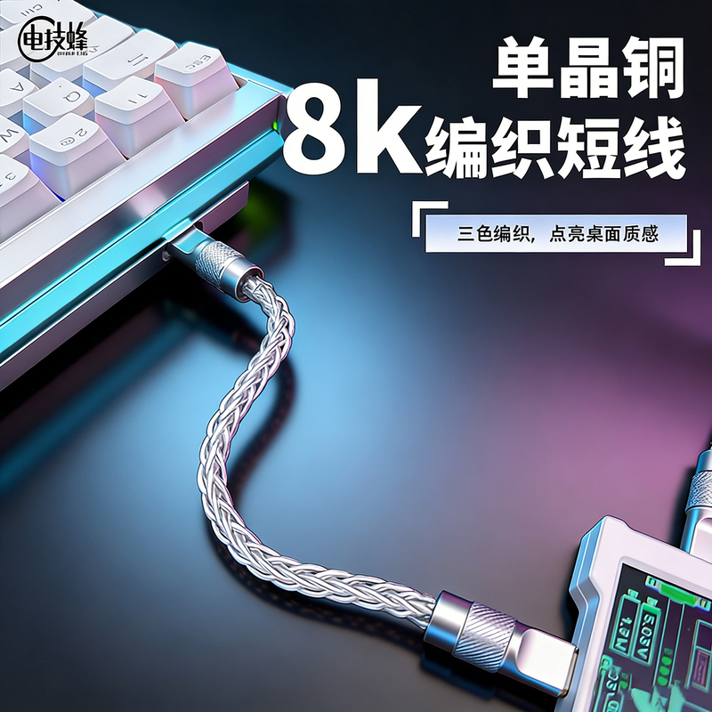 Dianji Fenghang 8K Braided Single Crystal Copper Data Cable Type-C Short Cable Hub Extension Cable 18cm Keyboard Cable Dianji Fenghang 8K Braided Single Crystal Copper Data Cable Type-C Short Cable Hub Extension Cable 18cm Keyboard Cable