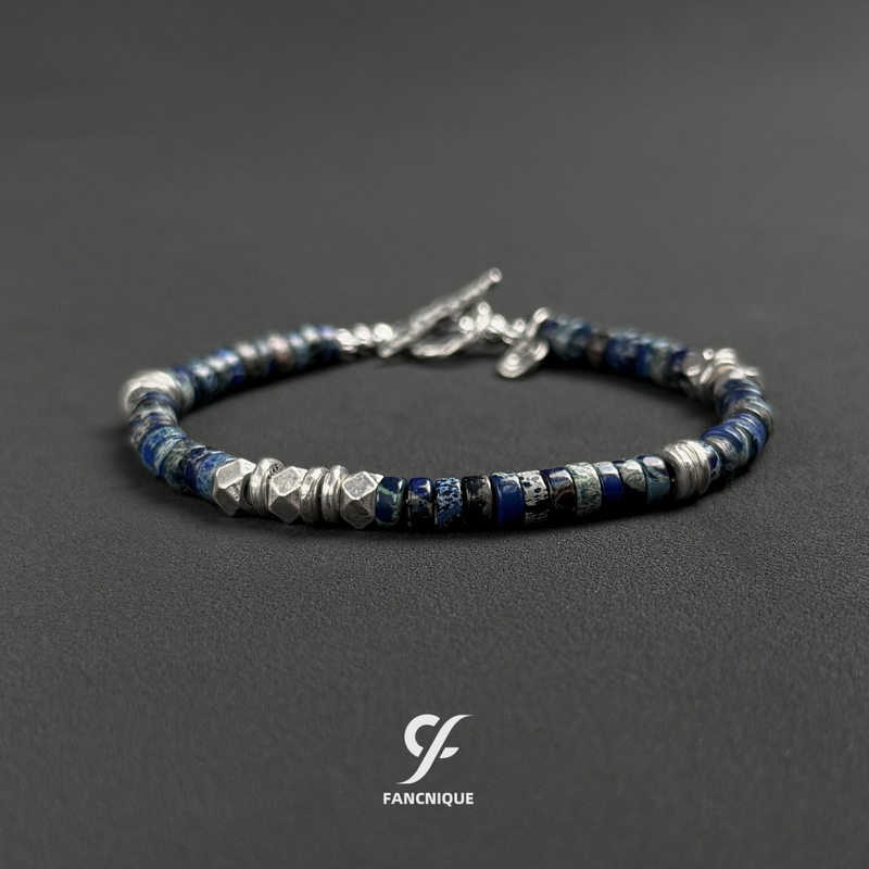 Fanxi Li Ke Star Swirl S925 Sterling Silver Bracelet Imperial Stone Blue Bracelet Gift for Boyfriend Unique Niche Accessory