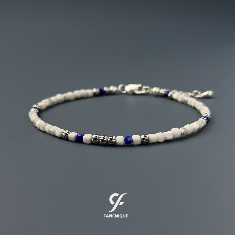 Fanxi Li Ke Bailan S925 Sterling Silver White Turquoise Men's Bracelet Beaded Niche Stackable White Bracelet Accessory