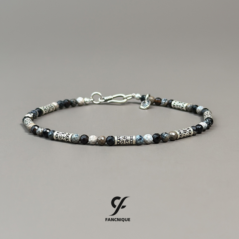 Fanxi Li Ke Zang Rui Agate S925 Sterling Silver Vintage Couple New Silver Jewelry Bracelet as a Birthday Gift for Boyfriend Fanxi Li Ke Zang Rui Agate S925 Sterling Silver Vintage Couple New Silver Jewelry Bracelet as a Birthday Gift for Boyfriend