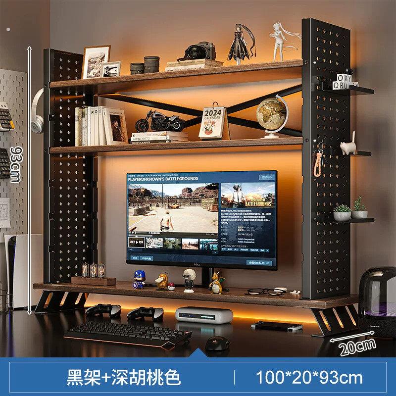Home desktop bookshelf computer elevated rack multi-layer storage rack layered rack table storage rack desk hole board