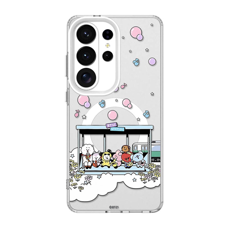Bt21 Bts Cartoon Character Phone Case Suitable for Samsung S26Ultra/S25/S24+/S23 Anti-Fall Protective Cover Magsafe Magnetic Suction Transparent Case Same Style as Bts Stars