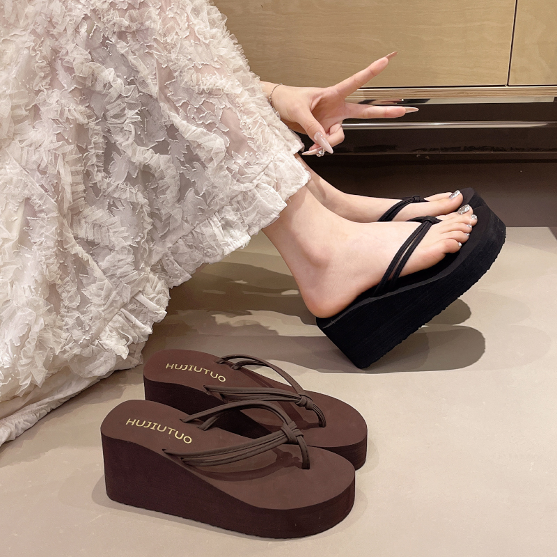 Thick-Soled Flip-Flops for Women, Wedge-Heeled, Double-Strap, High-Heeled, Beach Sandals, Platform, Non-Slip, Bathroom Flip-Flops Thick-Soled Flip-Flops for Women, Wedge-Heeled, Double-Strap, High-Heeled, Beach Sandals, Platform, Non-Slip, Bathroom Flip-Flops