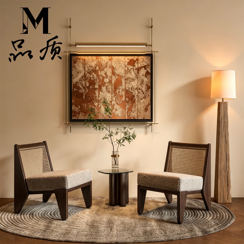 Wabi-Sabi Style Solid Wood Sofa Chair Hotel Homestay Balcony Lounge Area Single Leisure Chair Balcony Living Room One Table and Two Chairs Wabi-Sabi Style Solid Wood Sofa Chair Hotel Homestay Balcony Lounge Area Single Leisure Chair Balcony Living Room One Table and Two Chairs