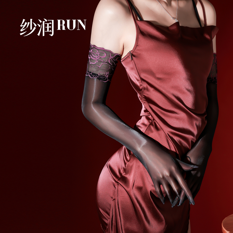 Yarun's'Soft Fiber' Sexy Camellia Aurora Hand Silk Women's Ultra-Thin Silky Glossy Seamless High-Elastic Five-Finger Gloves