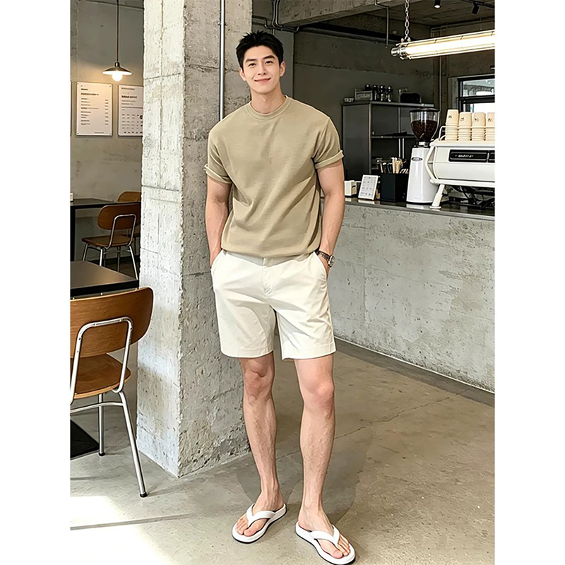 Korean Uamtor Suit for Men, Summer Light Mature Style Outfit, High-End Korean Style Knitted Short-Sleeved Relaxed Casual Shorts