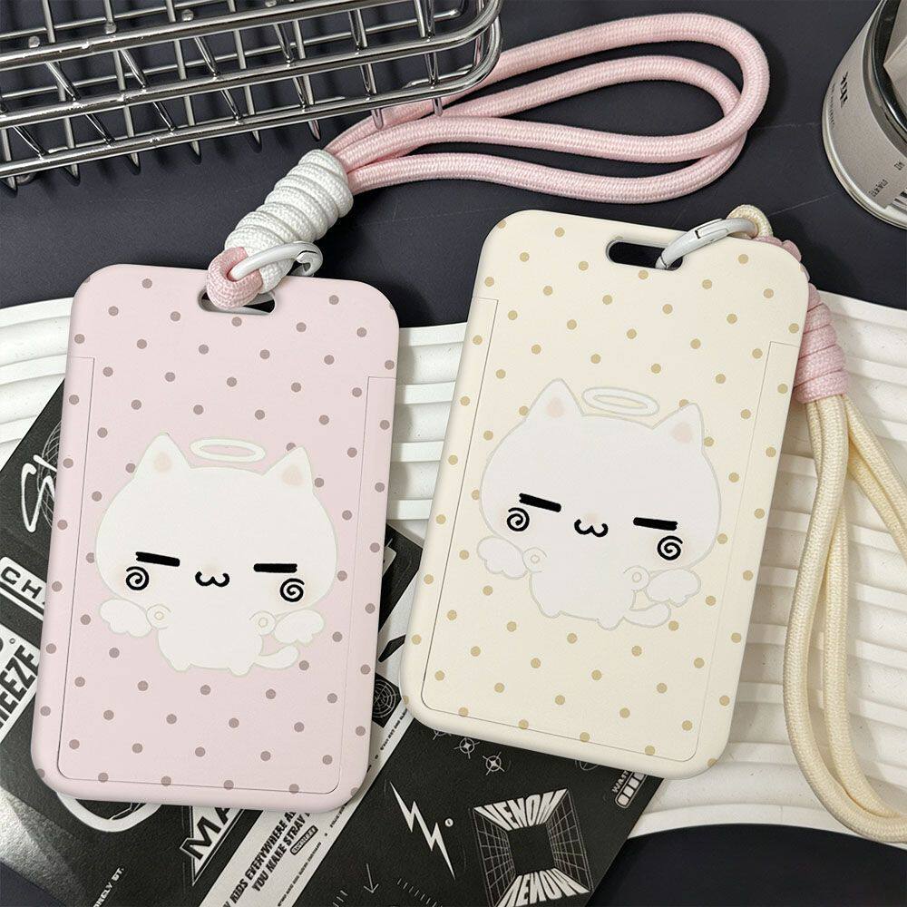 Polka dot kitten ID card holder, meal card holder, best friend bus badge, campus access card, employee ID card, protective storage belt with rope