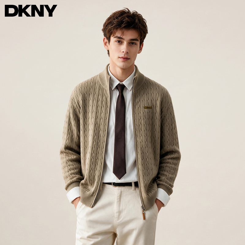 Dkny Tang Kenaer Stand-Up Collar Zipper Men's Knitwear 2026 Autumn Business Commuter Sweater Outerwear