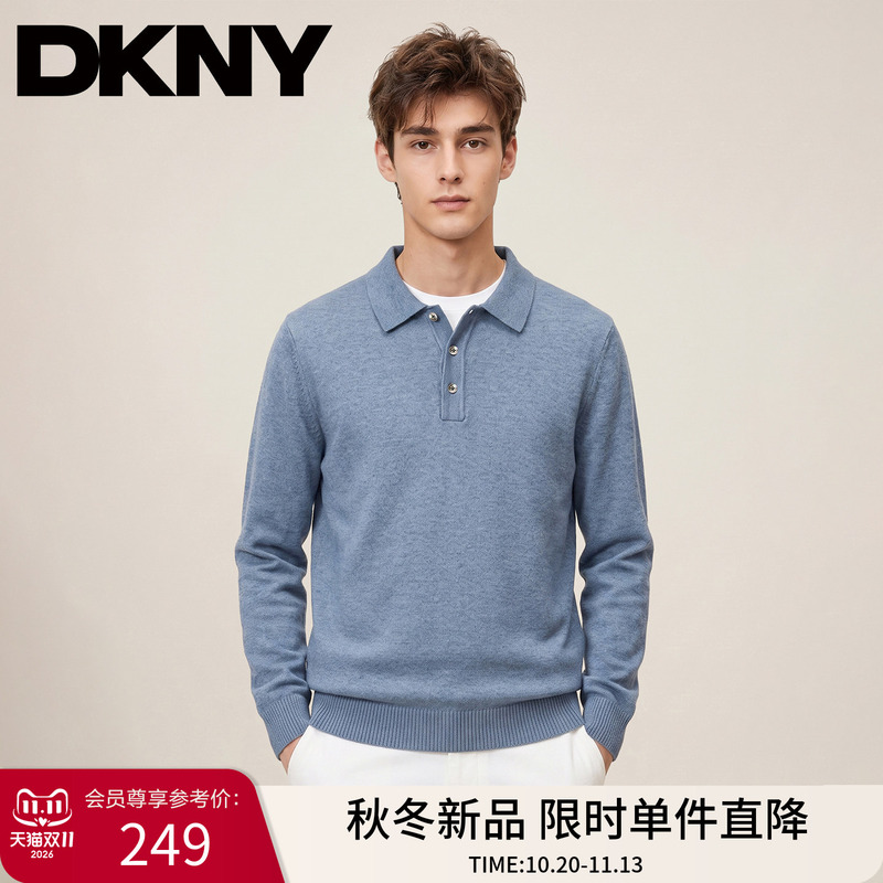 Dkny Tang Ke Nai Polo Sweater with a Turn-Down Collar, Commuter Knitwear, New Autumn Basic Solid Color Long-Sleeve Base Shirt