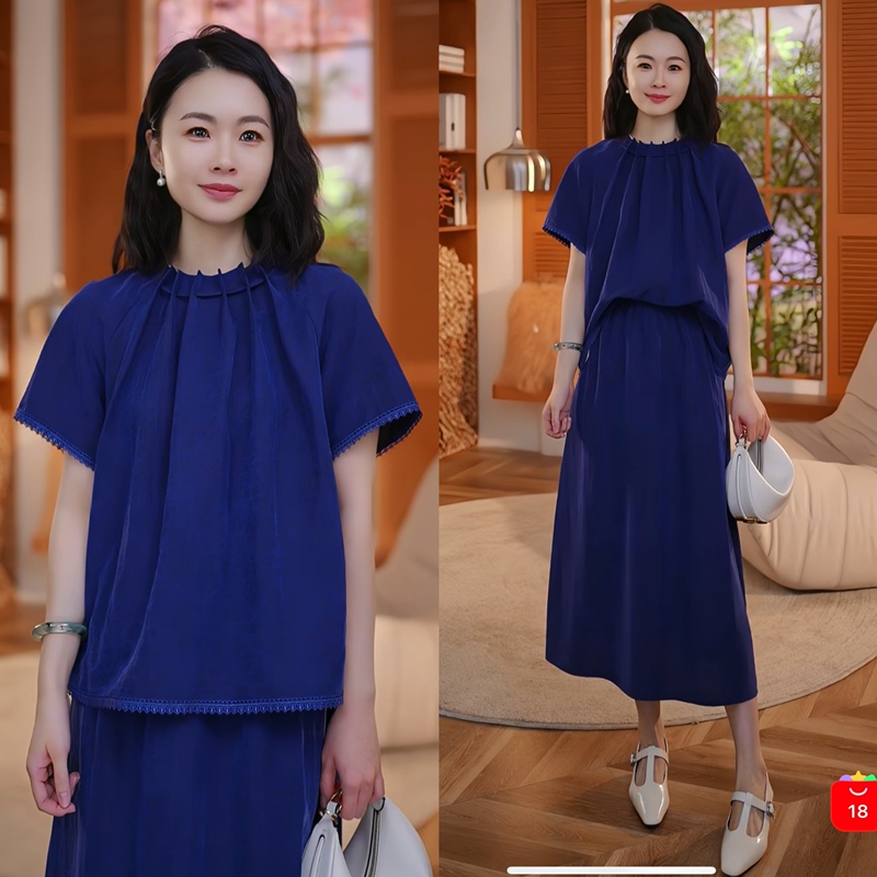 【Mdeco】[Blue Turtle Set] Exclusive Limited Edition Blue Turtle Yarn Hand-Embroidered Lace Elegant Dress Set