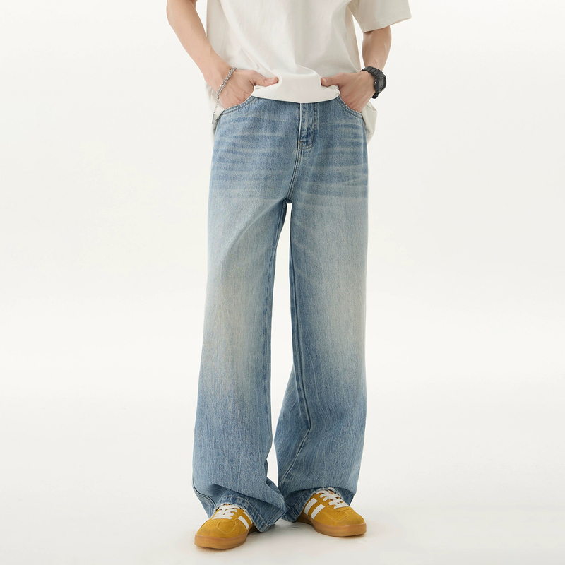︱New Collection︱Ice Blue Tencel Jeans for Men Spring/Summer American Style Cleanfit Loose Straight Wide-Leg Trousers Trendy