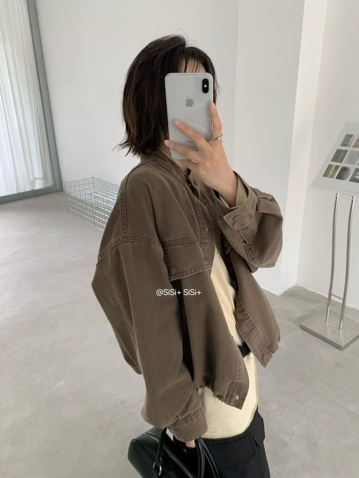 한 부서 외국 가스 연령 감소 슬림해 보이는 가을 새로운 작은 키 캐주얼 루즈핏 스탠드 칼라 워크웨어 재킷 짧은 외투 데님 트렌디 상세 이미지 6