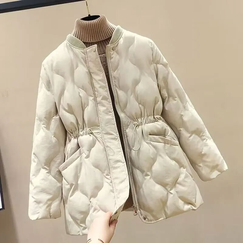 Winter Clothing, Women's Korean Style Versatile Cotton Coat, Stylish Waist-Cinching Mid-Length Cotton Jacket 2221