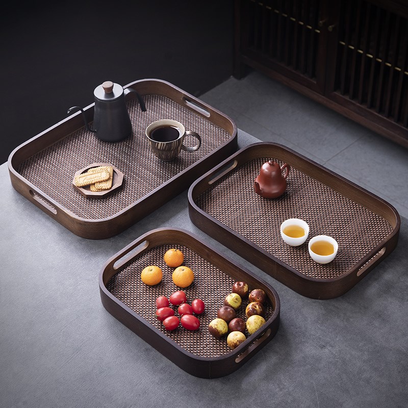 Restaurant serving tray retro walnut color tea set tea tray tea cup serving serving home living room coffee table cup snack tray