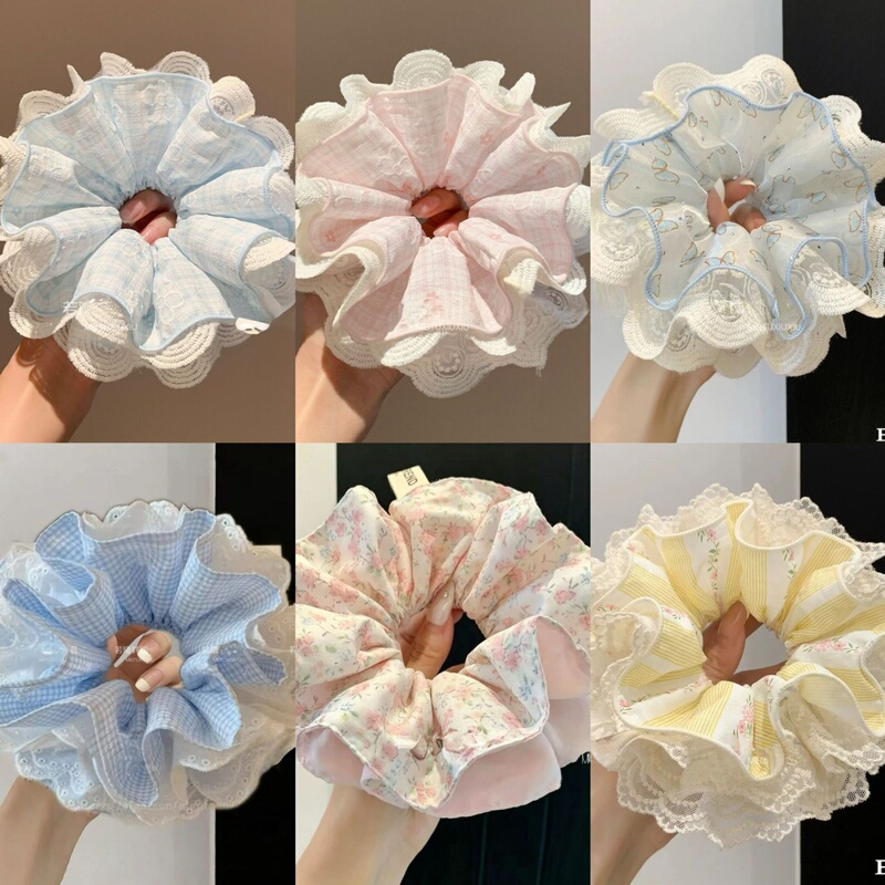 New Korean-Style Fresh Double-Layer Lace Hair Tie for Women, Four-Layer Bun Hair Rope, High-End Hair Accessory for Ponytail