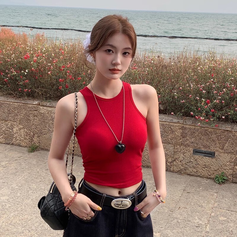 Orange Color Camisole with Chest Pads for Women, Summer 2025 New Style, Sleeveless Top for Outerwear or Layering