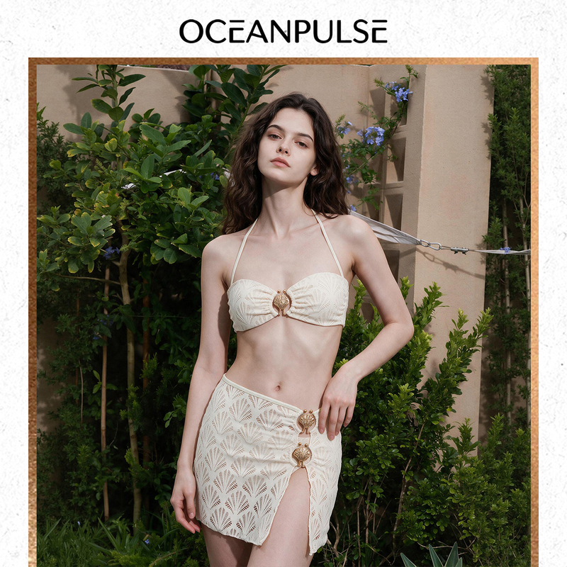 Op Two-Piece Swimsuit for Women, Bikini, High-End Sexy Short Skirt Three-Piece Set, Halter Neck, Tube Top, Retro, Slimming, Beach Vacation Op Two-Piece Swimsuit for Women, Bikini, High-End Sexy Short Skirt Three-Piece Set, Halter Neck, Tube Top, Retro, Slimming, Beach Vacation