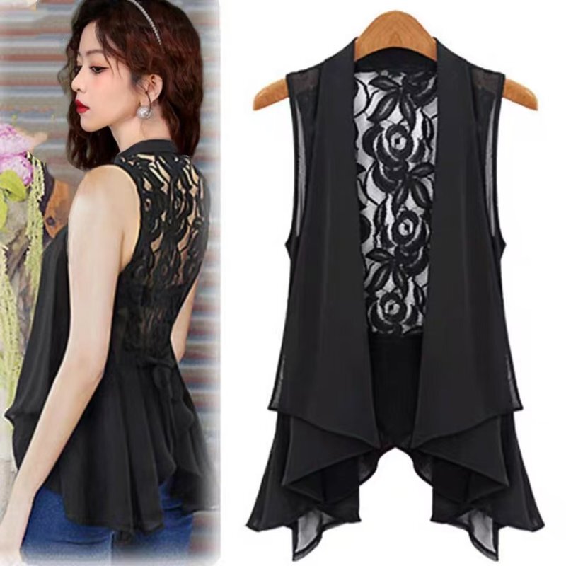 Women's Chiffon Vest for Autumn and Summer, Large Size Casual Versatile Sleeveless Outerwear, Thin Vest Jacket