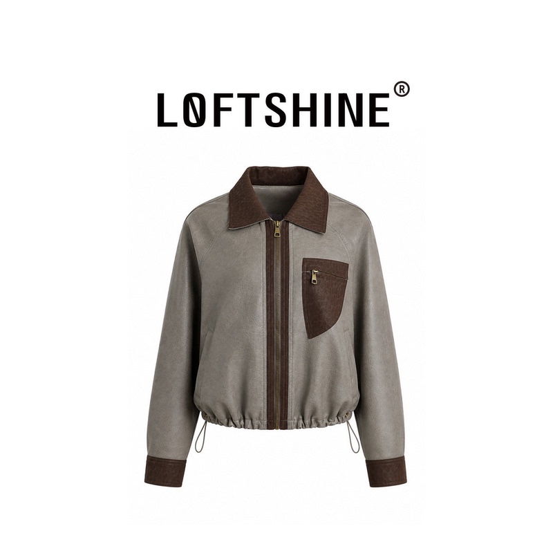 Loftshine Retro Patchwork Lapel Short Jacket Zipper Jacket Ls708B46056