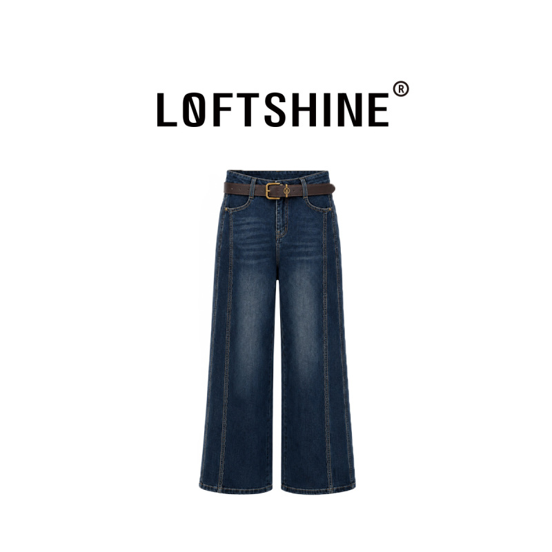 Loftshine Wide-Leg Jeans High-Waisted Straight-Leg Pants Dark Blue Ls707B67021