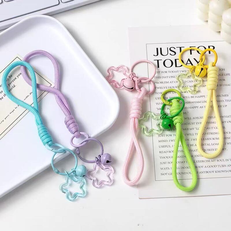 New Colorful Acrylic Hollow Five-Pointed Star Keychain Pendant with Painted Bell Accessories for Earphone Cases and Bag Decoration